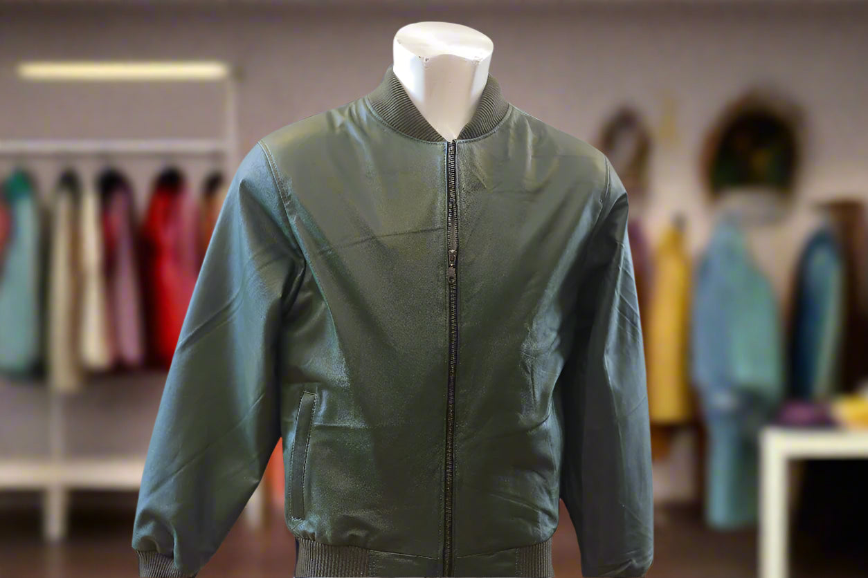 Olive Aviator Bomber Jacket – Premium Leather & Modern Design for Men